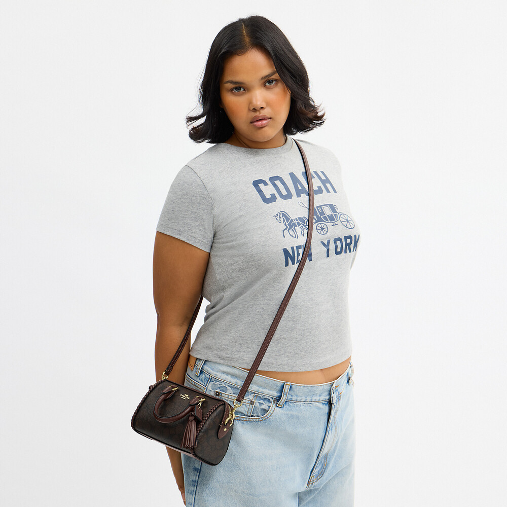 Coach Outlet Mini Rowan Crossbody Bag In Signature Canvas With Fringe - Picture 2 of 5